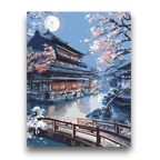 Moonlit Japanese Temple Paint by Numbers