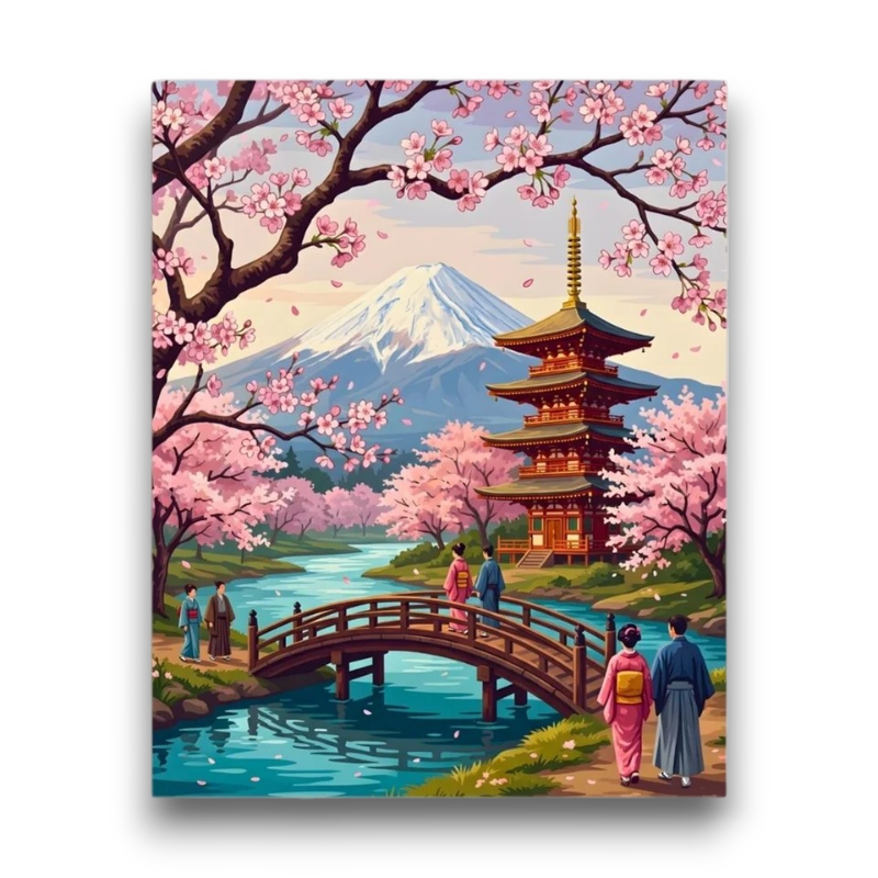 Mount Fuji Cherry Blossom Paint by Numbers