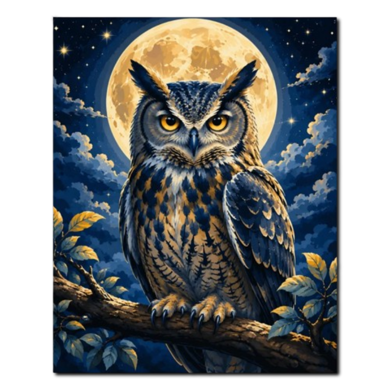 Owl Under the Full Moon Paint by Numbers