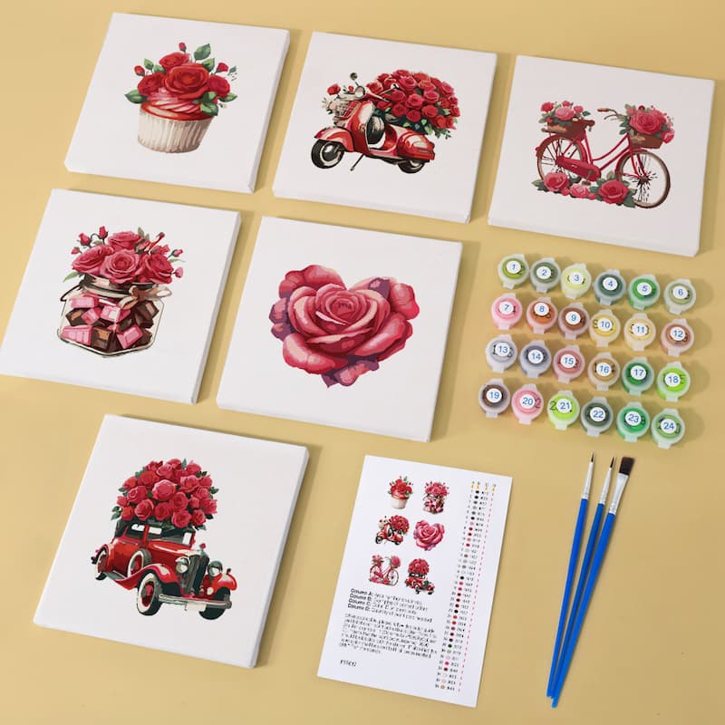 Romantic Roses - 6 Mini Paintings