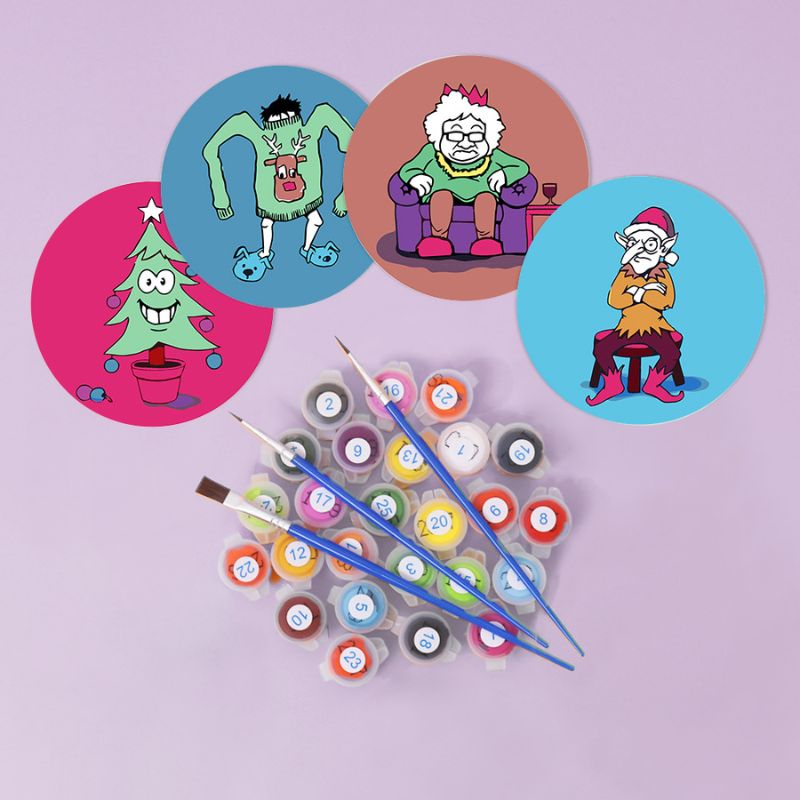 Quirky Christmas Characters Paint by Numbers Coasters