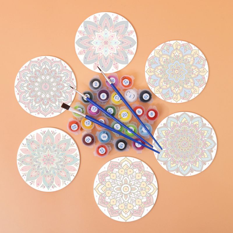Rainbow Mandala Paint by Numbers Coasters