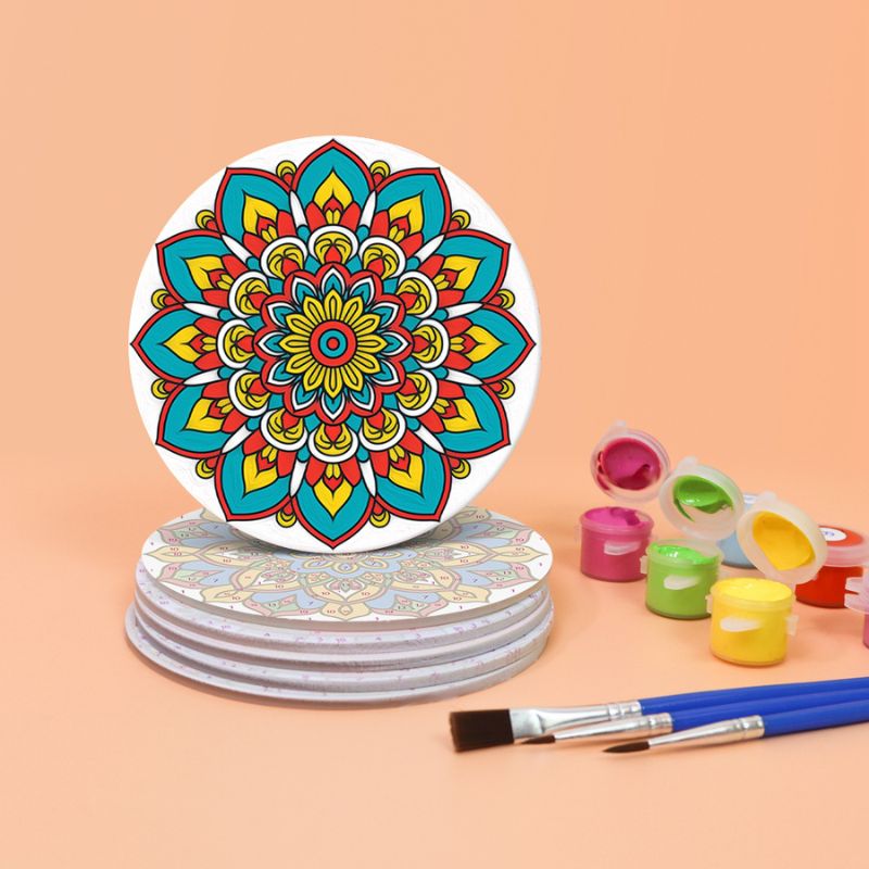 Rainbow Mandala Paint by Numbers Coasters