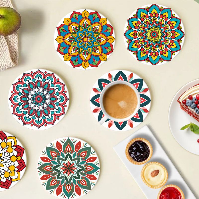Rainbow Mandala Paint by Numbers Coasters