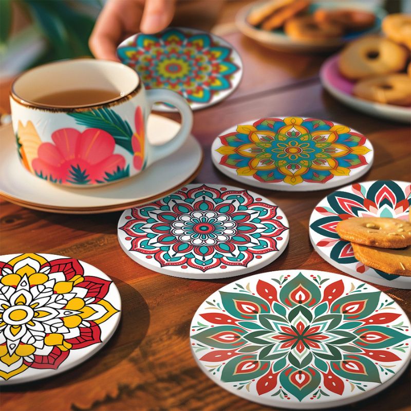 Rainbow Mandala Paint by Numbers Coasters