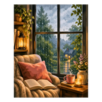Rainy Cottage Reading Scene Paint by Numbers