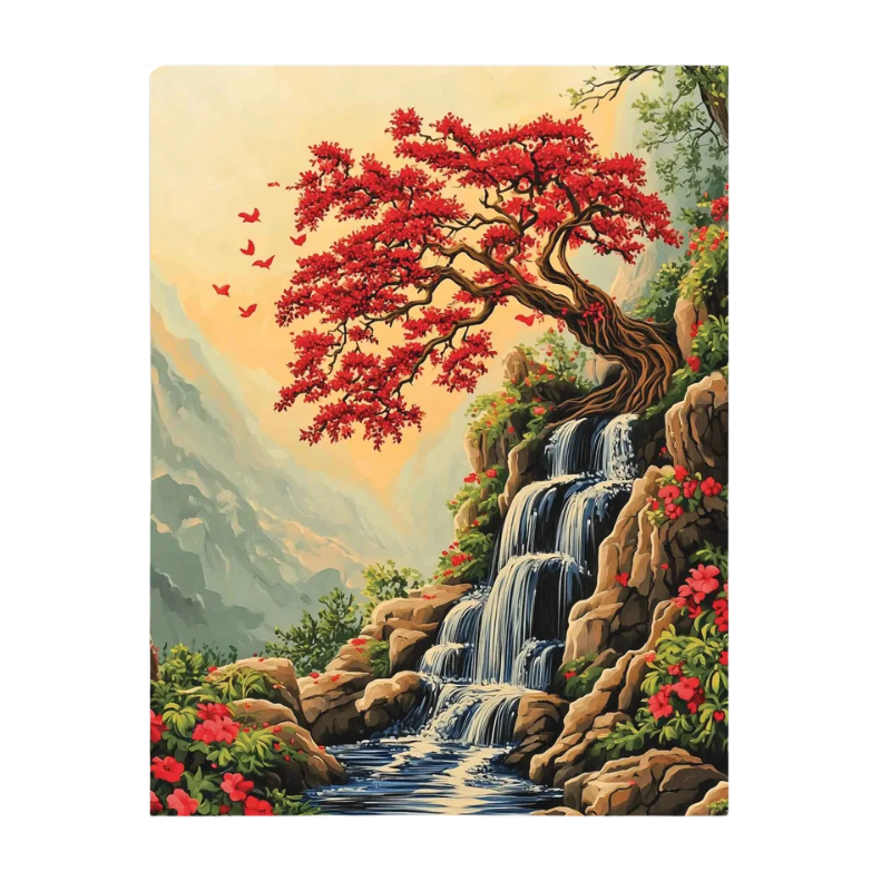 Red Maple Waterfall Paint by Numbers
