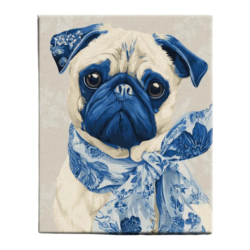 Royal Blue Pug Portrait Paint by Numbers