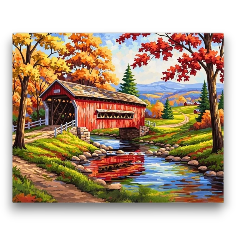 Rustic Autumn Bridge Paint by Numbers