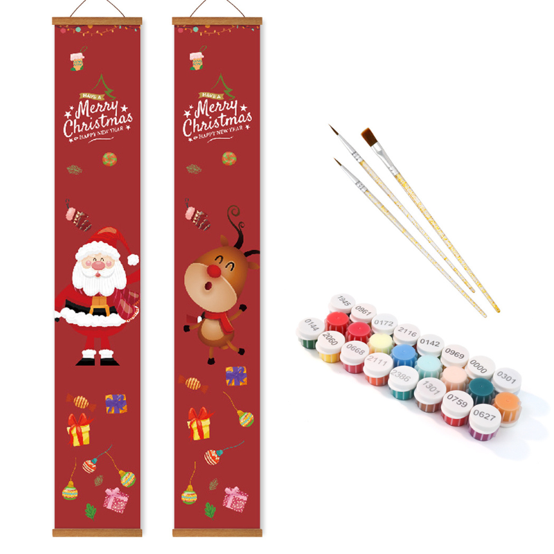 Santa & Reindeer Christmas Hanging Scroll Paint by Numbers Kit