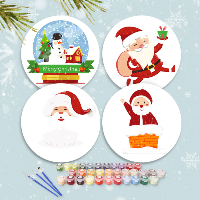 Santa & Snow Globe 4-Pieces Paint by Numbers Placemat