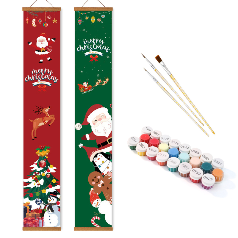 Santa & Snowman Hanging Scroll Paint by Numbers Kit