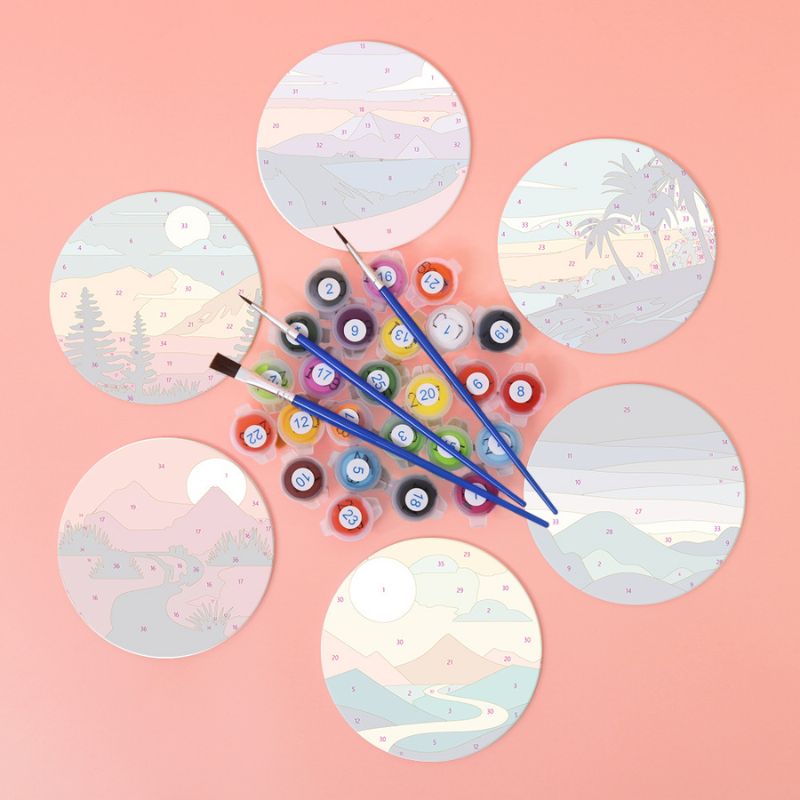 Scenic Mountain Landscapes Paint by Numbers Coasters