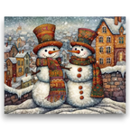 Snowman Duo in Winter Village Paint by Numbers