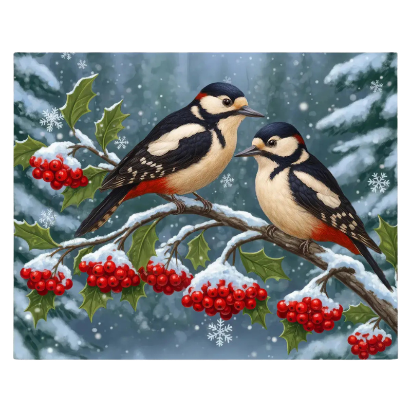 Snowy Birds Christmas Scene Paint by Numbers