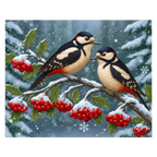 Snowy Birds Christmas Scene Paint by Numbers