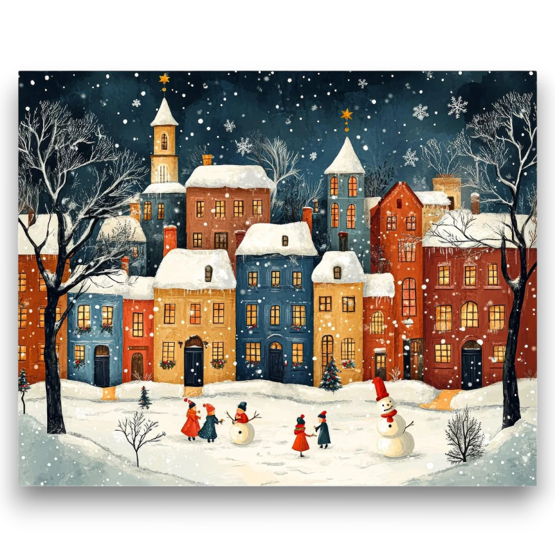 Snowy Christmas Village Paint by Numbers