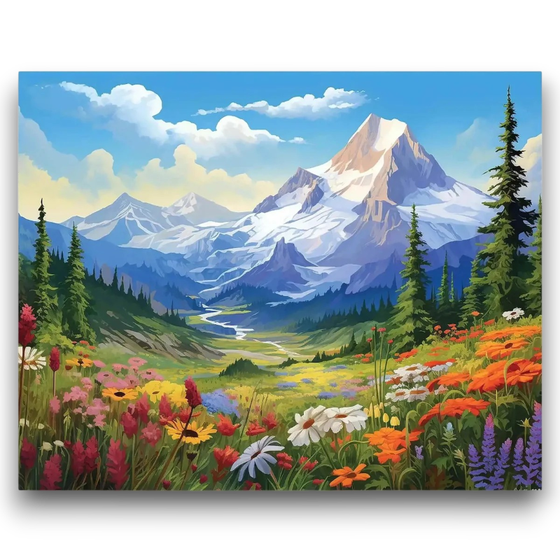 Snowy Mountain Wildflower Valley Paint by Numbers