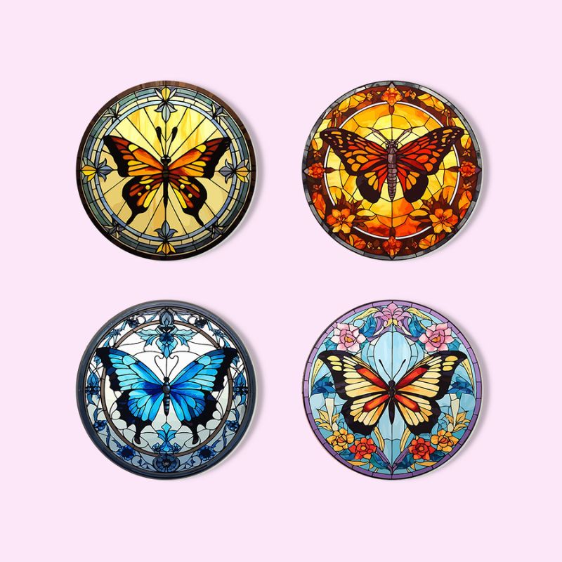 Stained Glass Butterfly Paint by Numbers Coasters