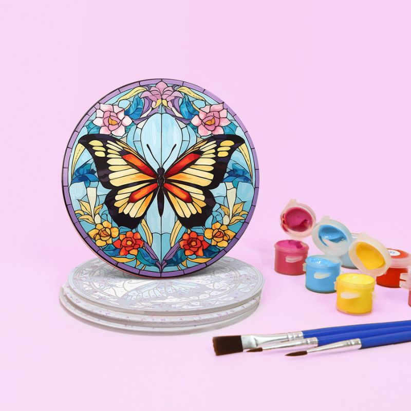 Stained Glass Butterfly Paint by Numbers Coasters