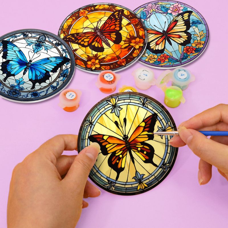 Stained Glass Butterfly Paint by Numbers Coasters
