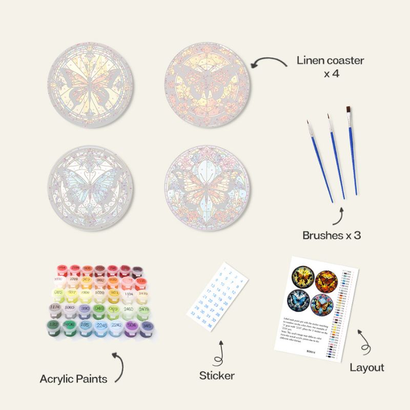 Stained Glass Butterfly Paint by Numbers Coasters