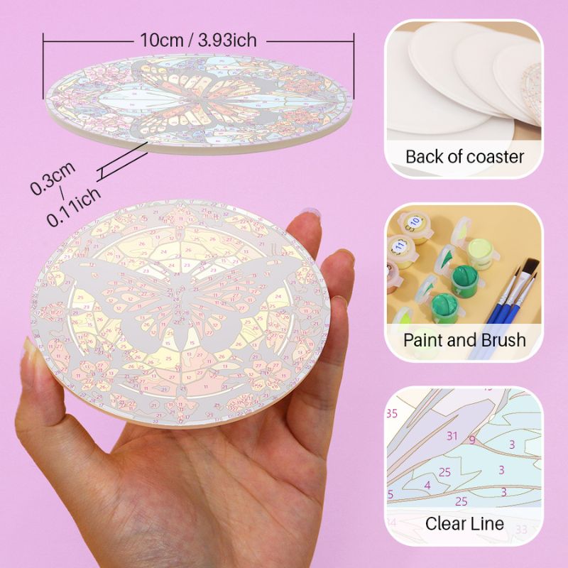 Stained Glass Butterfly Paint by Numbers Coasters