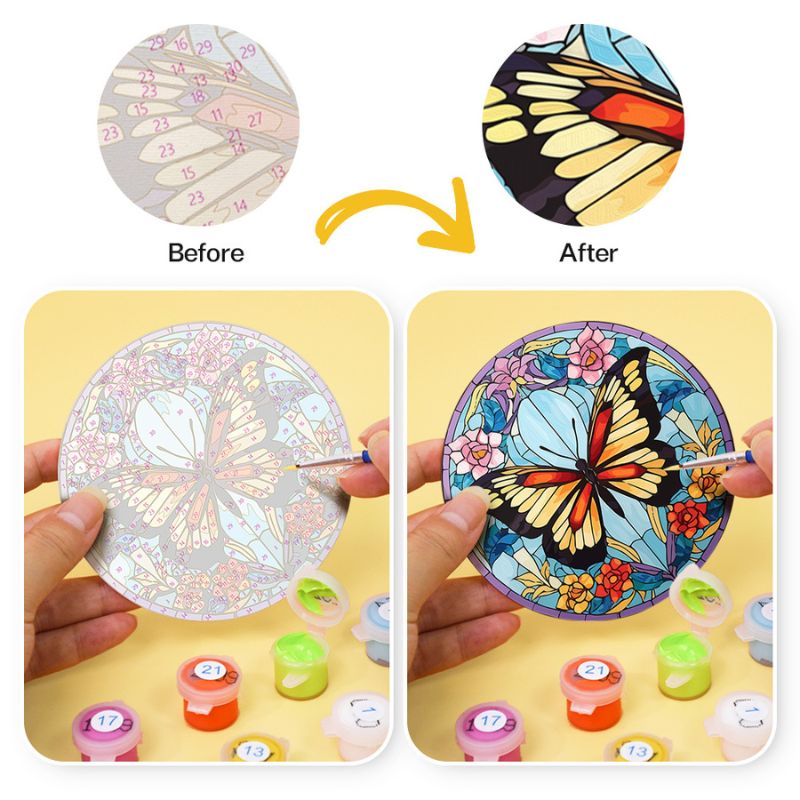 Stained Glass Butterfly Paint by Numbers Coasters