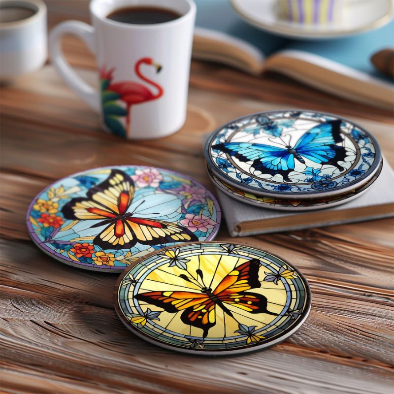 Stained Glass Butterfly Paint by Numbers Coasters