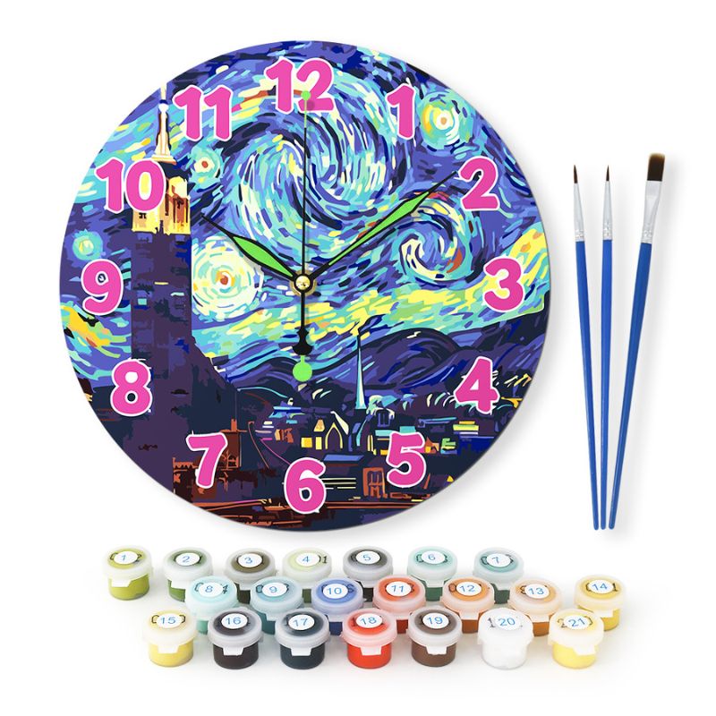 Starry Night Lighthouse Paint by Numbers Clock Kit