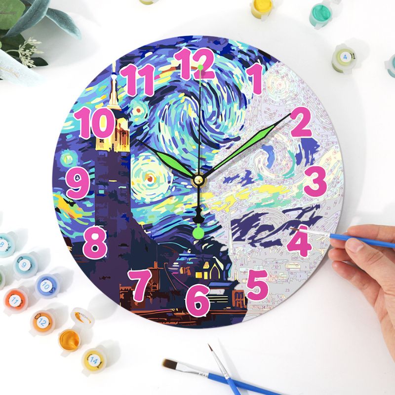 Starry Night Lighthouse Paint by Numbers Clock Kit
