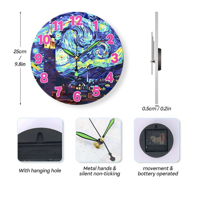 Starry Night Lighthouse Paint by Numbers Clock Kit