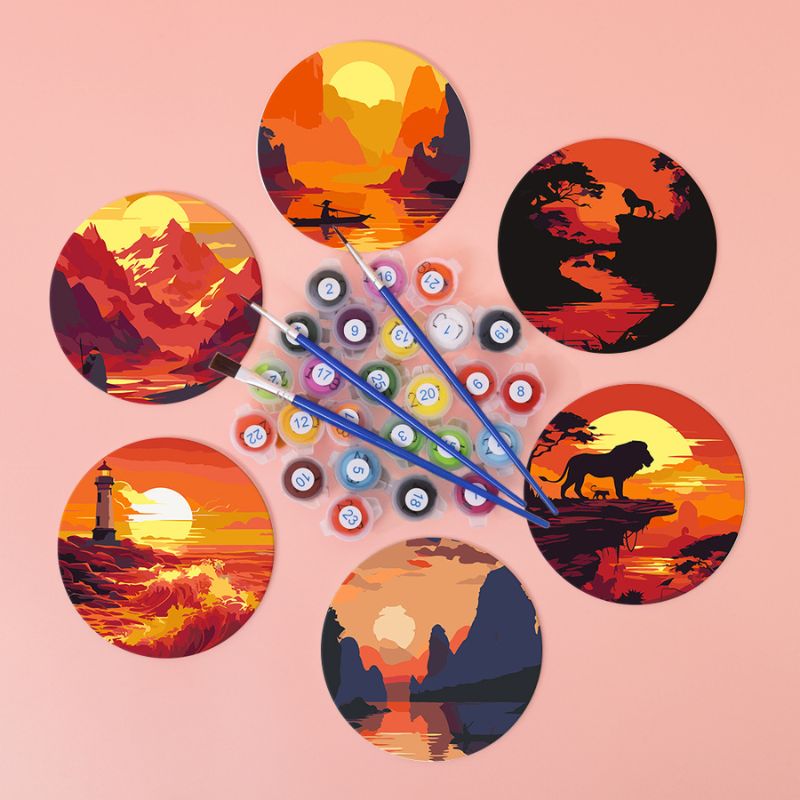 Sunset Landscape Paint by Numbers Coasters