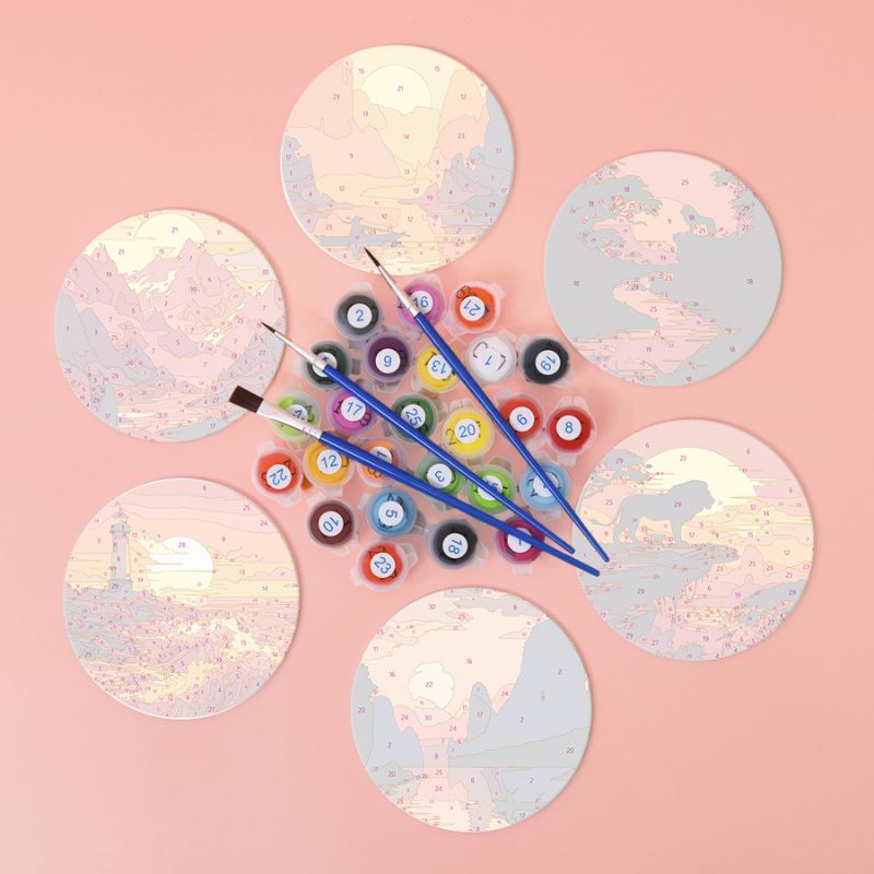 Sunset Landscape Paint by Numbers Coasters