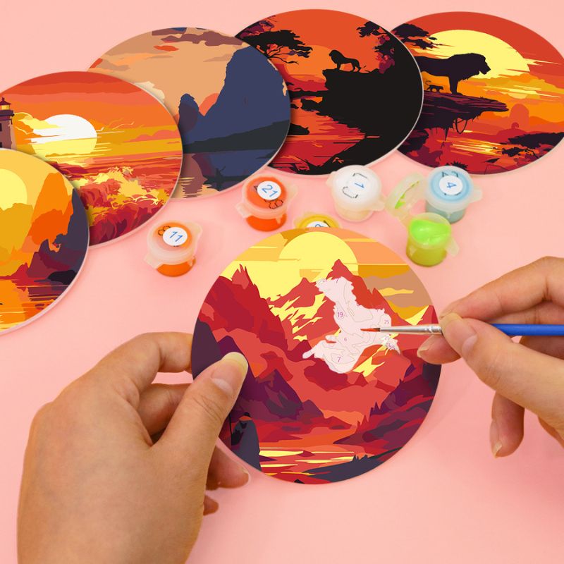 Sunset Landscape Paint by Numbers Coasters