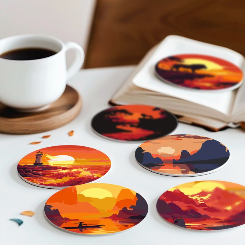 Sunset Landscape Paint by Numbers Coasters