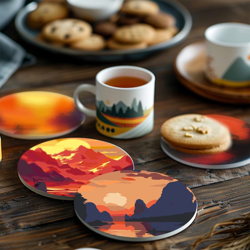 Sunset Landscape Paint by Numbers Coasters