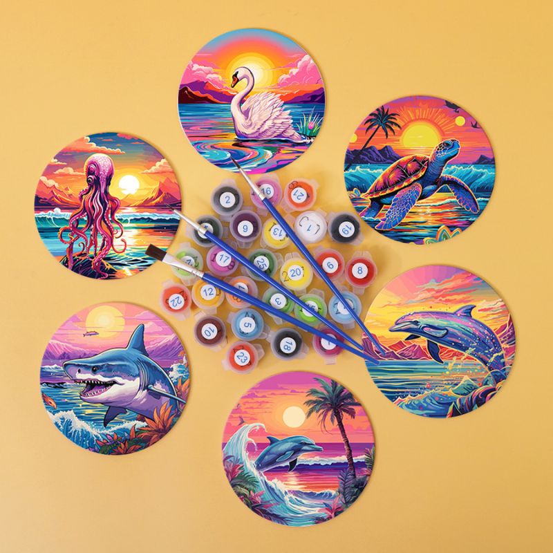 Tropical Sea Life Paint by Numbers Coasters