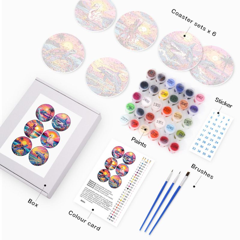 Tropical Sea Life Paint by Numbers Coasters