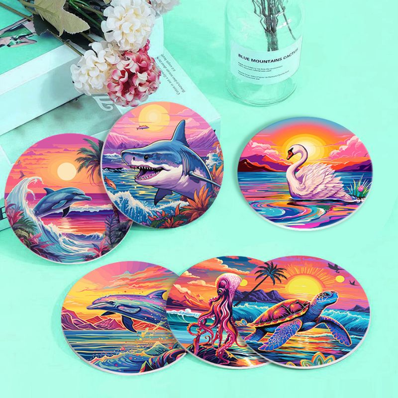 Tropical Sea Life Paint by Numbers Coasters