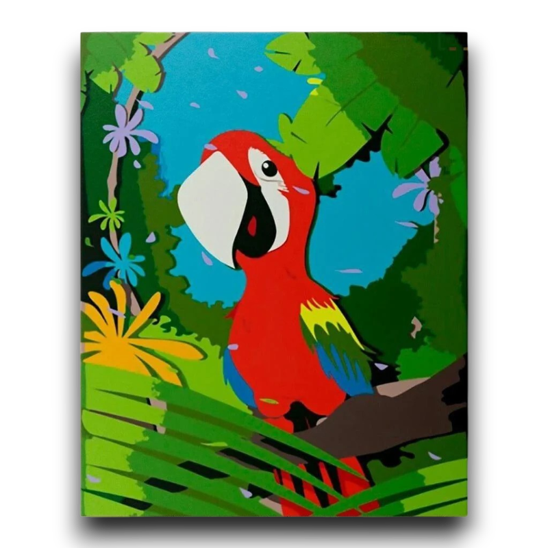 Tropical Red Parrot, Kids Paint by Numbers