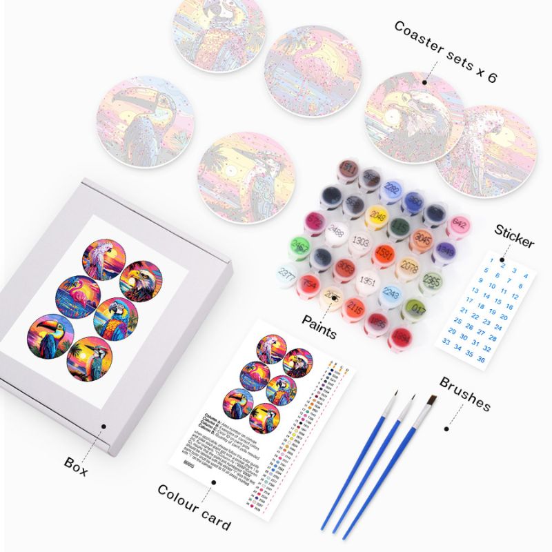 Vibrant Birdlife Paint by Numbers Coasters