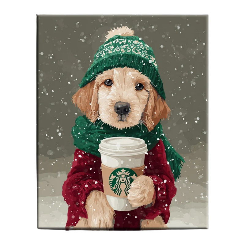 Winter Coffee Puppy Paint by Numbers