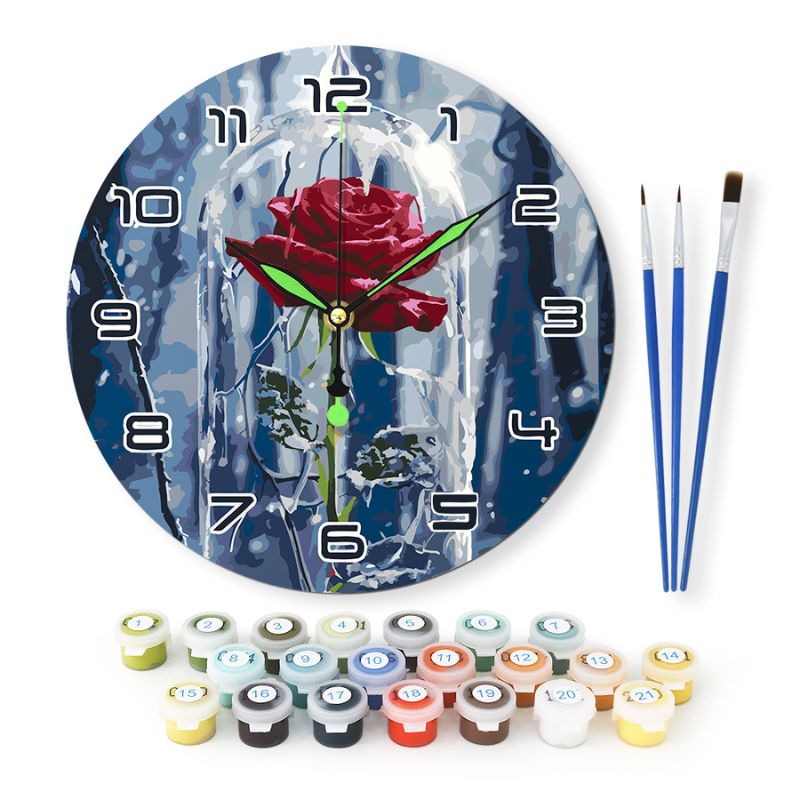 Winter Rose Paint by Numbers Clock Kit