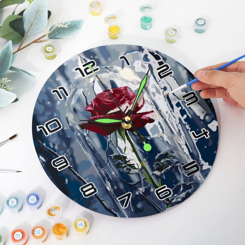 Winter Rose Paint by Numbers Clock Kit