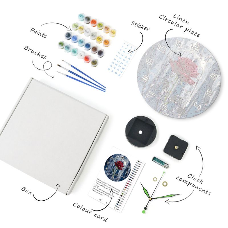 Winter Rose Paint by Numbers Clock Kit