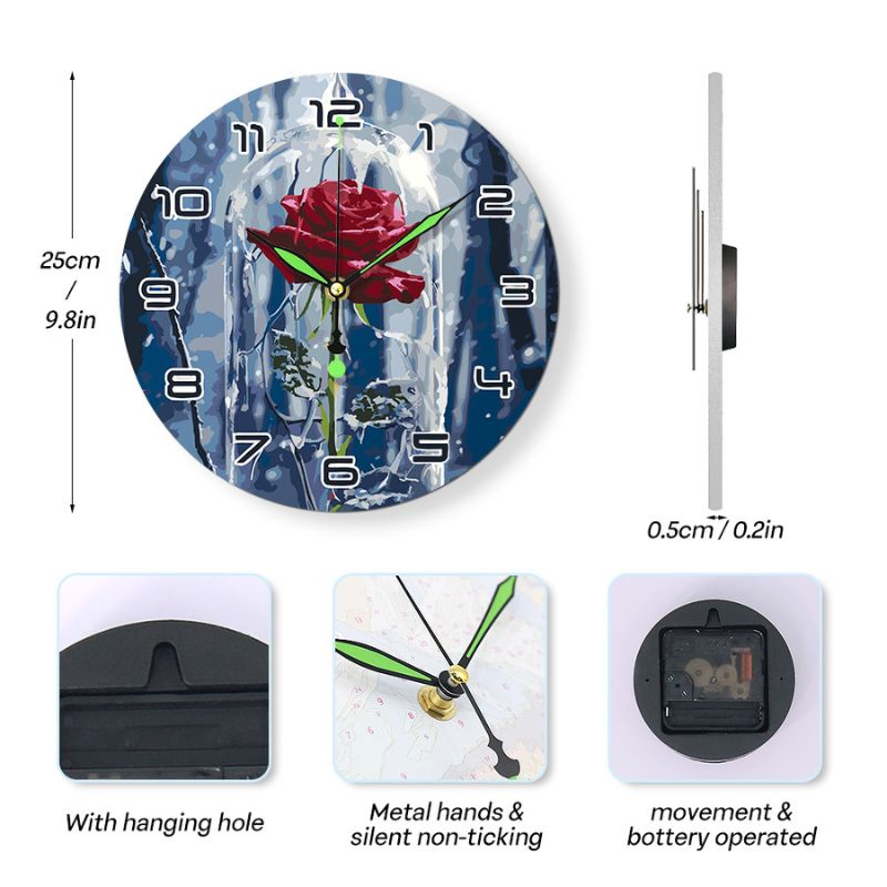Winter Rose Paint by Numbers Clock Kit