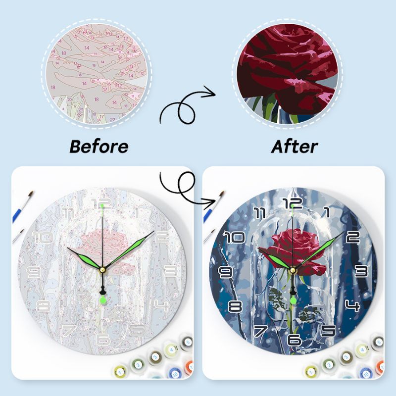 Winter Rose Paint by Numbers Clock Kit
