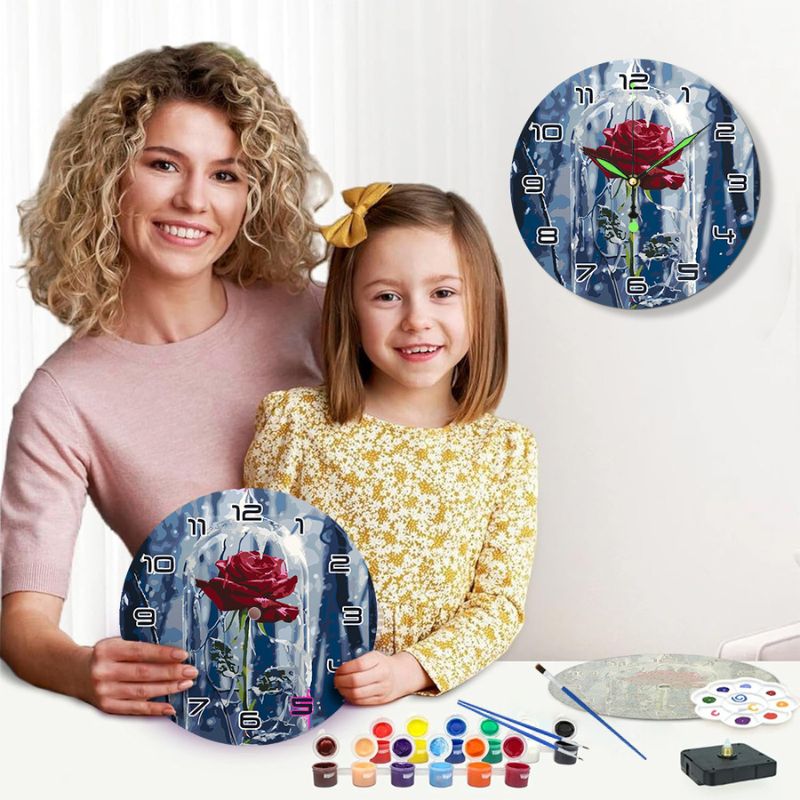 Winter Rose Paint by Numbers Clock Kit